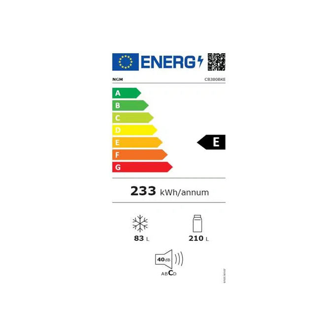NGM CB380BKE Frigorifero Combinato 293 L 186 cm Classe E 40 dB Total No Frost colore Nero