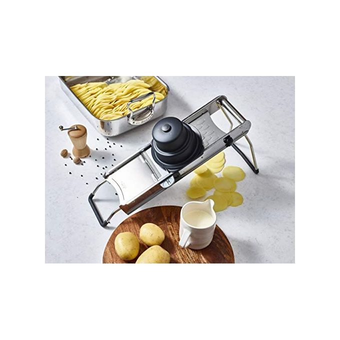 De Buyer 2014.00 La Mandoline Access Mandolina in Acciaio Inox doppia lama liscia e ondulata regolabile ultrafine 10 mm colore Inox