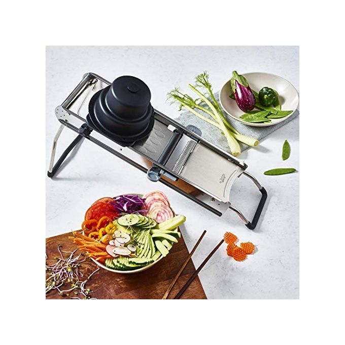 De Buyer 2014.00 La Mandoline Access Mandolina in Acciaio Inox doppia lama liscia e ondulata regolabile ultrafine 10 mm colore Inox