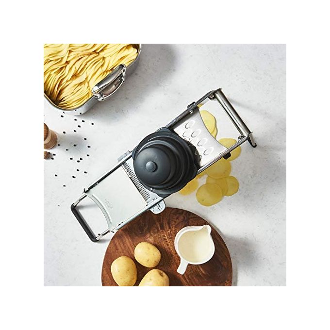 De Buyer 2014.00 La Mandoline Access Mandolina in Acciaio Inox doppia lama liscia e ondulata regolabile ultrafine 10 mm colore Inox