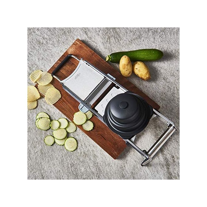 De Buyer 2014.00 La Mandoline Access Mandolina in Acciaio Inox doppia lama liscia e ondulata regolabile ultrafine 10 mm colore Inox