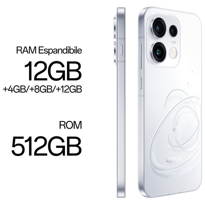 Oppo 110010237199 Reno16 Pro 5G AI Smartphone Tripla fotocamera 200+50+50MP Selfie 50MP Display 6.32'' 120HZ AMOLED FHD+ 6000mAh RAM 12GB ROM 512GB colore Bianco