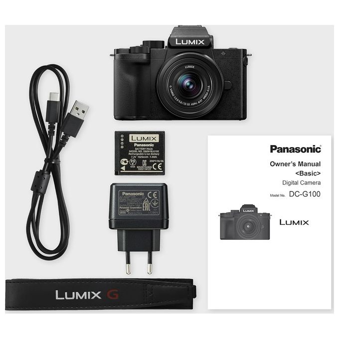 Panasonic DC-G100DKEG-K Lumix G100D Fotocamera Mirrorless 20.3 MP Sensore Micro Four Thirds 4K Video Touchscreen Orientabile Mirino OLED colore Nero