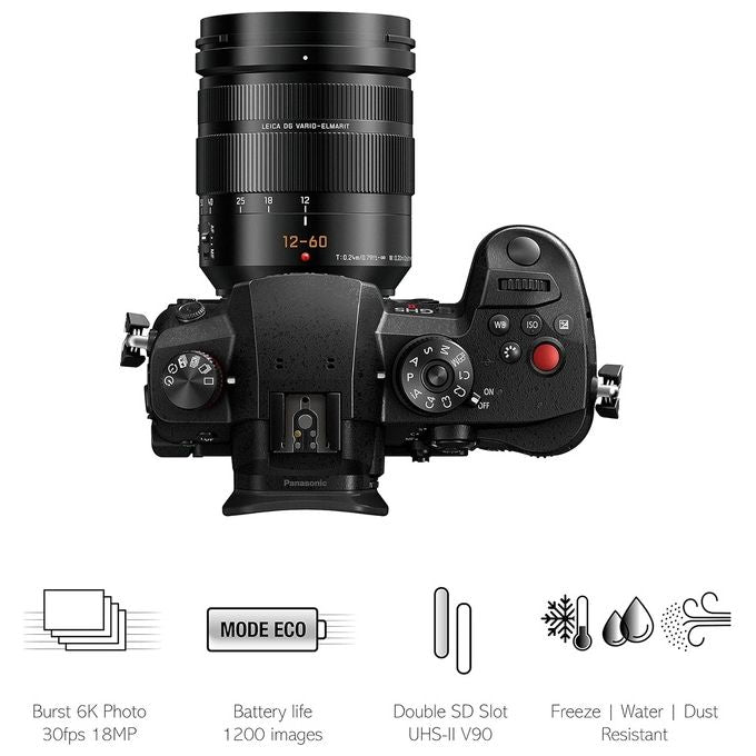 Panasonic DC-GH5M2LE Lumix GH5 M2 Fotocamera Mirrorless Sensore 20.3 MP Video C4K 60p 10bit Stabilizzazione 6.5 Stop Obiettivo 12-60mm colore Nero