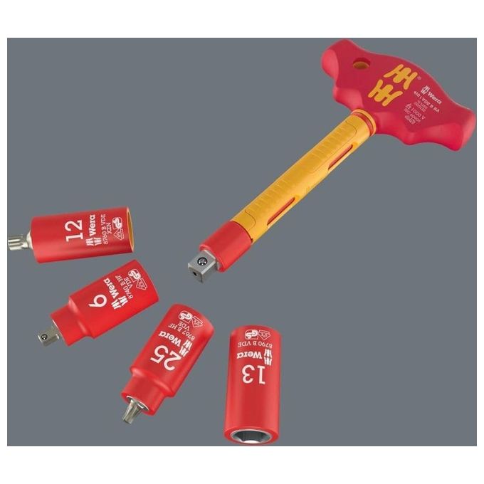 Wera 410 i VDE B RA VDE Impugnatura a T con Funzione Cricchetto per Bussole da 3-8'' Isolata VDE Meccanismo a Denti Fini Testata a 10000 V colore Nero