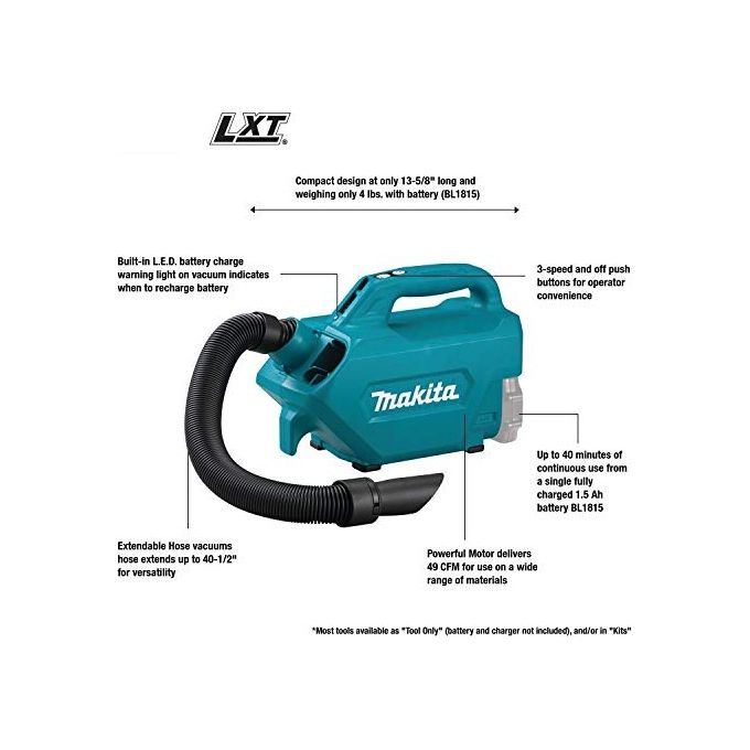 Makita DCL184Z LXT Aspirapolvere Portatile a Batteria 18V 0,5 L 5,4 kPa 3 Velocita' Soffiatore 70 dB colore Foglia di Te'