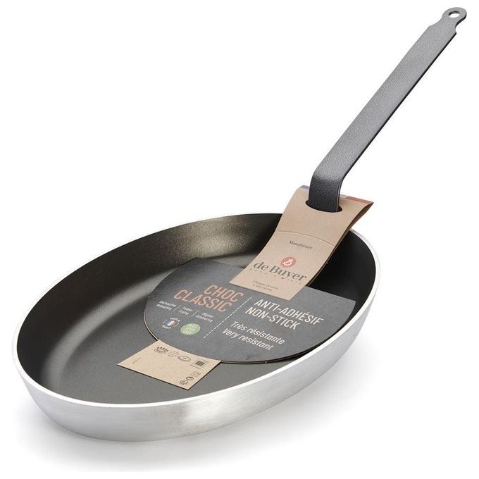 De Buyer CHOC RESTO INDUCTION Padella 36 cm in Alluminio con Rivestimento Antiaderente a 5 Strati Induzione Acciaio Rivettato colore Acciaio