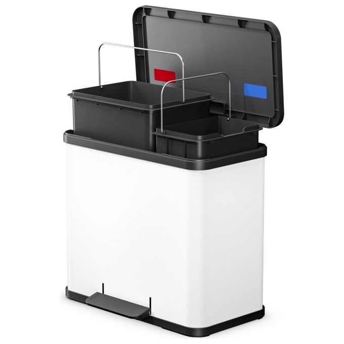 Hailo 6302300 Öko Duo Plus L Pattumiera a Pedale 26 L con Secchi Interni 17+9 L Acciaio Inossidabile Soft Close colore Bianco