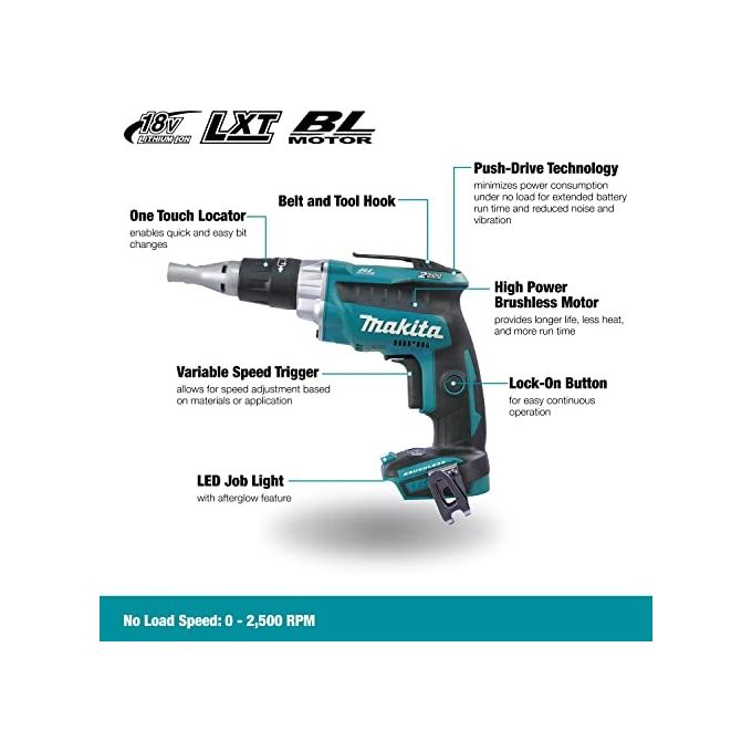 Makita DFS250Z Atornillador 18V 0-2500rpm BL punta Motore brushless Tecnologia Push and Drive LED integrato peso 1.6 Kg colore Nero