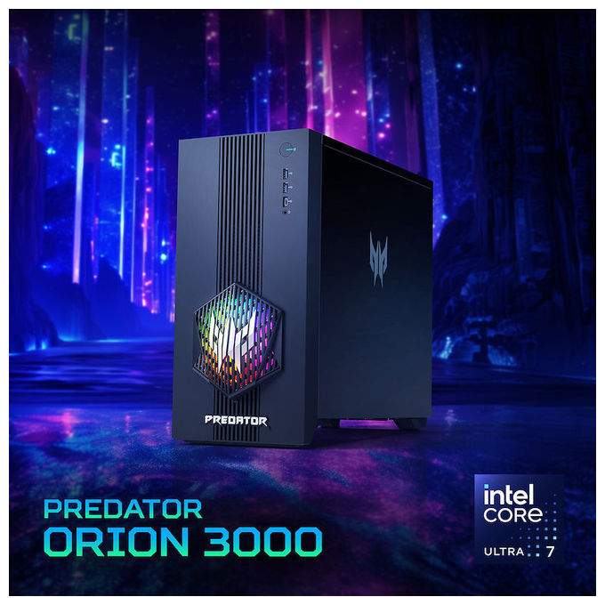 Acer, PC Desktop Gaming Predator Orion 3000 PO3-665 H810, Intel Core Ultra 7, RTX 5070, 16GB RAM, 1TB SSD, Nero