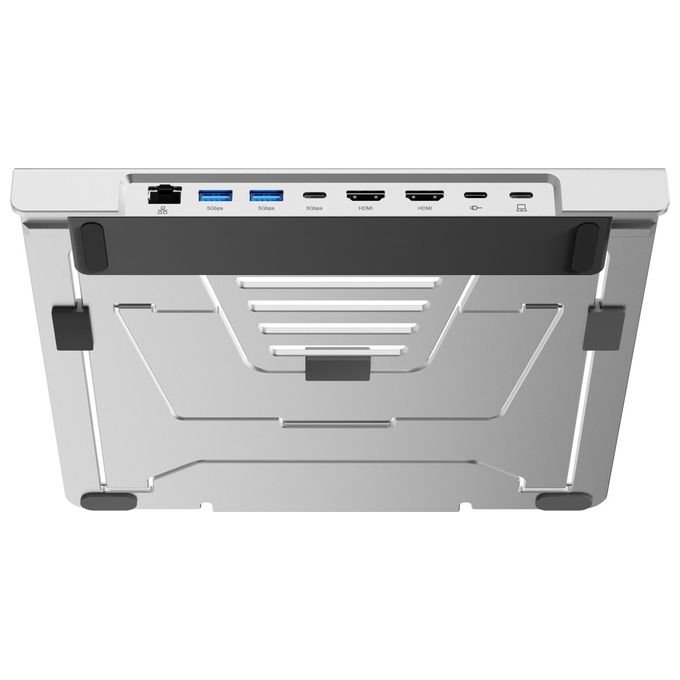 Conceptronic DONN35S Supporto x Notebook con Docking Station 7in1 Dual HDMI 4K60Hz 100W USB PD USB-C 5Gbps USB-A 5Gbps x2 GbE colore Nero
