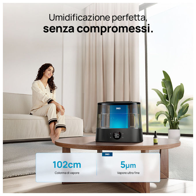 Dreo DR-HHM010S Umidificatore Smart 4L con App Alexa e Sensore di Umidita' Nebbia Fredda 36h Autonomia 28dB colore Nero