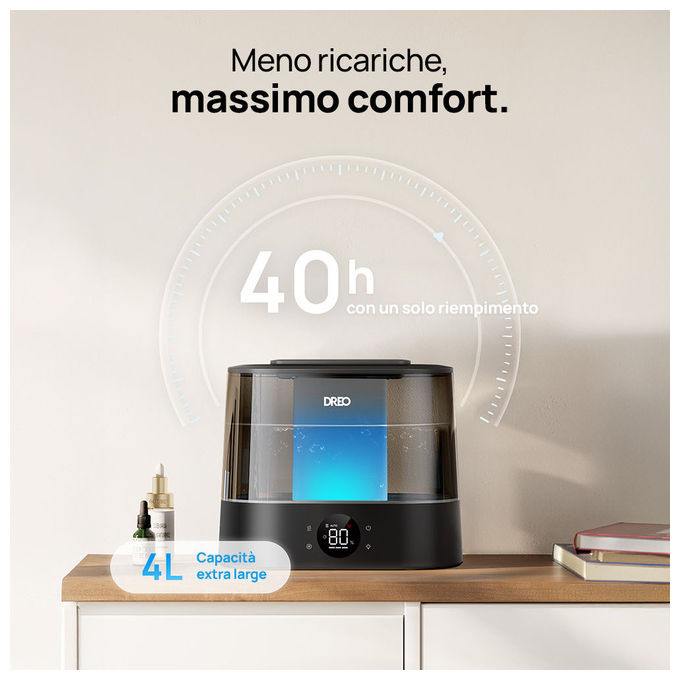 Dreo DR-HHM010S Umidificatore Smart 4L con App Alexa e Sensore di Umidita' Nebbia Fredda 36h Autonomia 28dB colore Nero