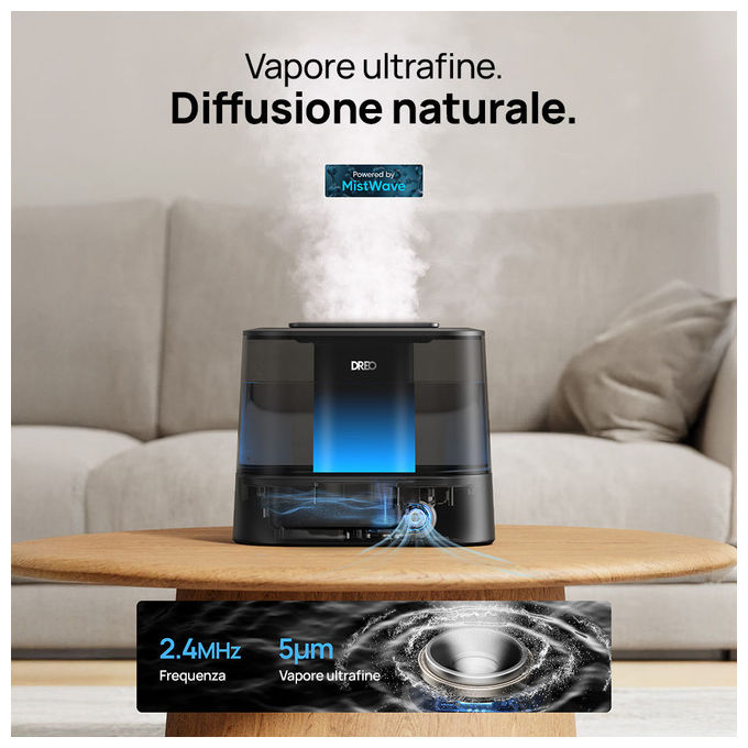 Dreo DR-HHM010S Umidificatore Smart 4L con App Alexa e Sensore di Umidita' Nebbia Fredda 36h Autonomia 28dB colore Nero