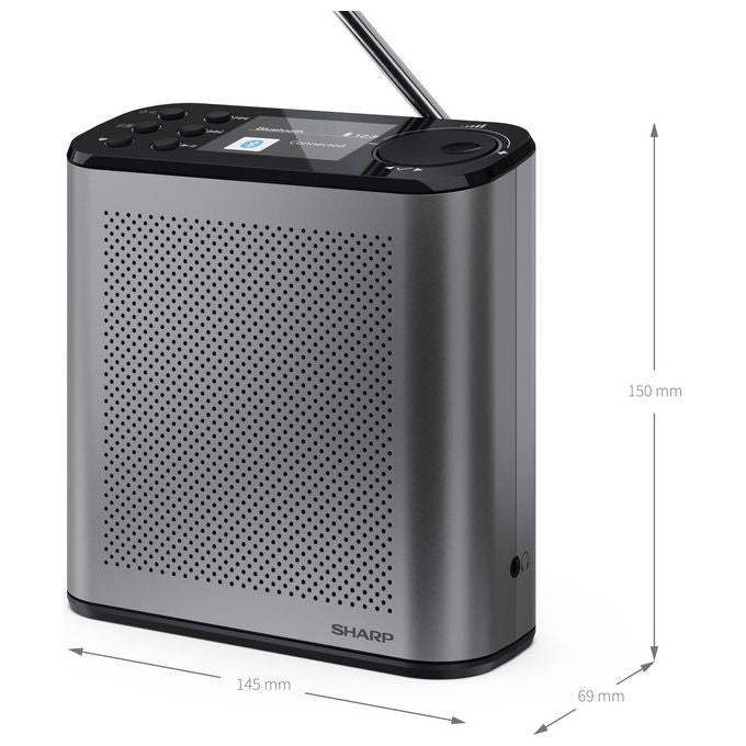 Sharp, Radio Digitale Portatile DAB-DAB+ con Bluetooth 5.3, Grigio Tempesta