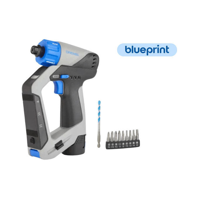 Dremel DD12V Blueprint Trapano Avvitatore 12V 3 in 1 Brushless con Cercatore di Montanti Livello Laser Staccabile Batteria 2,0 Ah Set Punte Livella a Bolla colore Nero