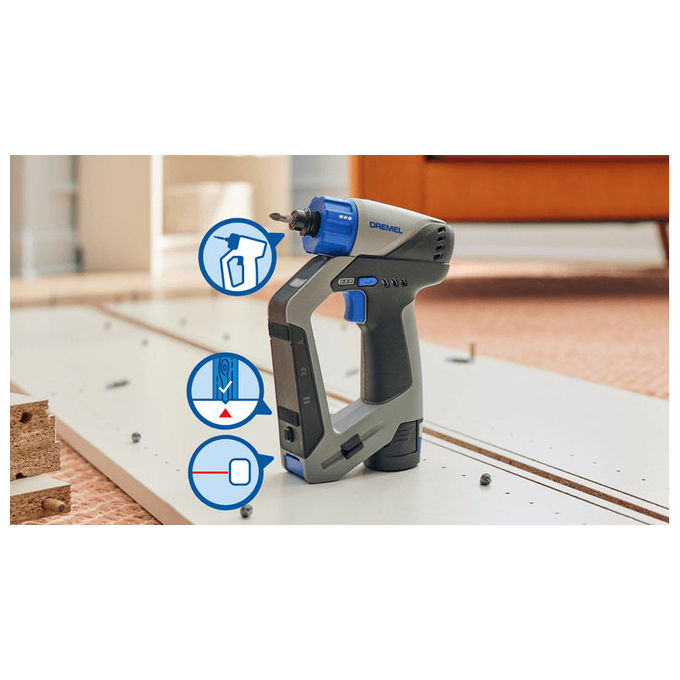 Dremel DD12V Blueprint Trapano Avvitatore 12V 3 in 1 Brushless con Cercatore di Montanti Livello Laser Staccabile Batteria 2,0 Ah Set Punte Livella a Bolla colore Nero