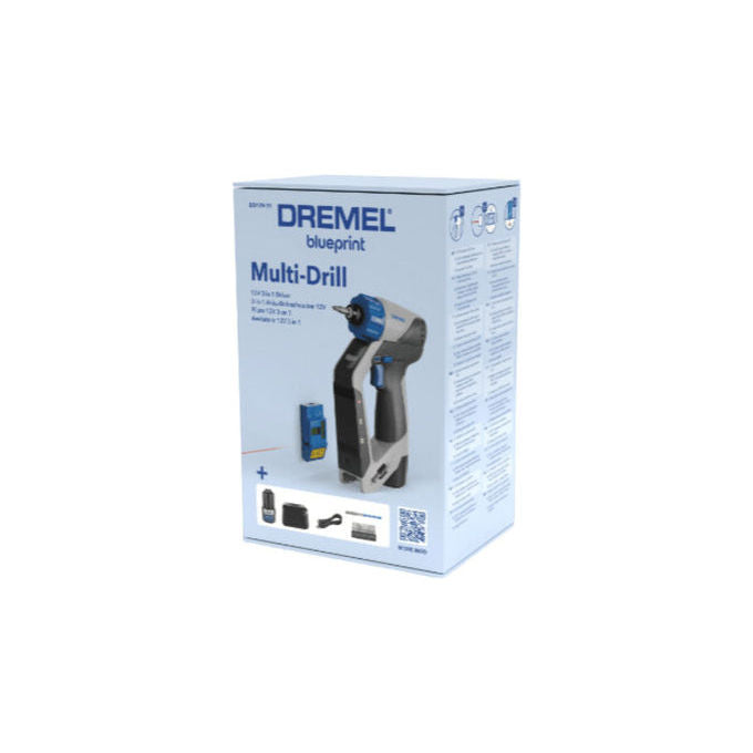 Dremel DD12V Blueprint Trapano Avvitatore 12V 3 in 1 Brushless con Cercatore di Montanti Livello Laser Staccabile Batteria 2,0 Ah Set Punte Livella a Bolla colore Nero