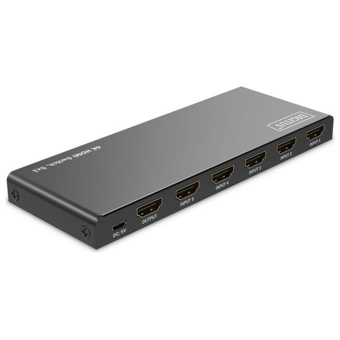 Digitus switch HDMI 5x1, 4K 60Hz, HDR, HDCP 2.2, 18 Gbps, telecomando incluso, DS-55332