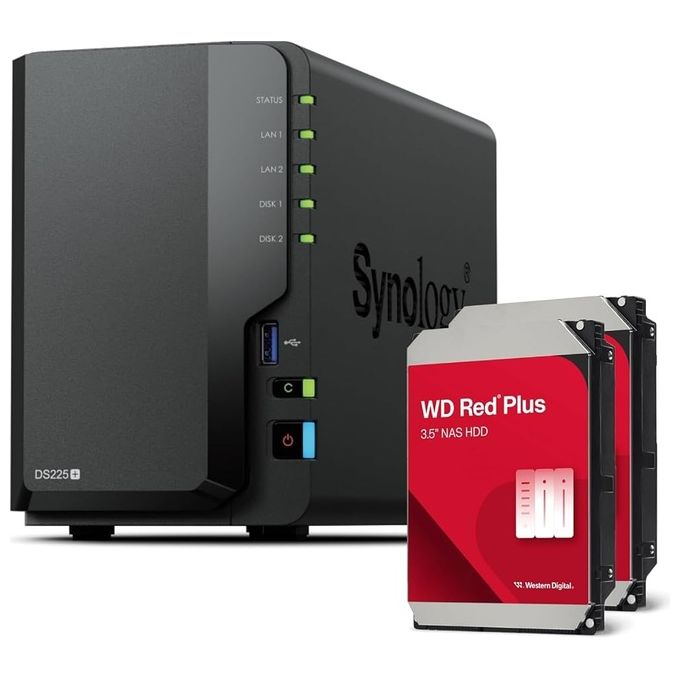Synology DS225+ NAS Desktop 2 Bay Intel Celeron J4125 2 GB DDR4 SATA RAID 1GbE 2.5GbE Synology DSM colore Nero