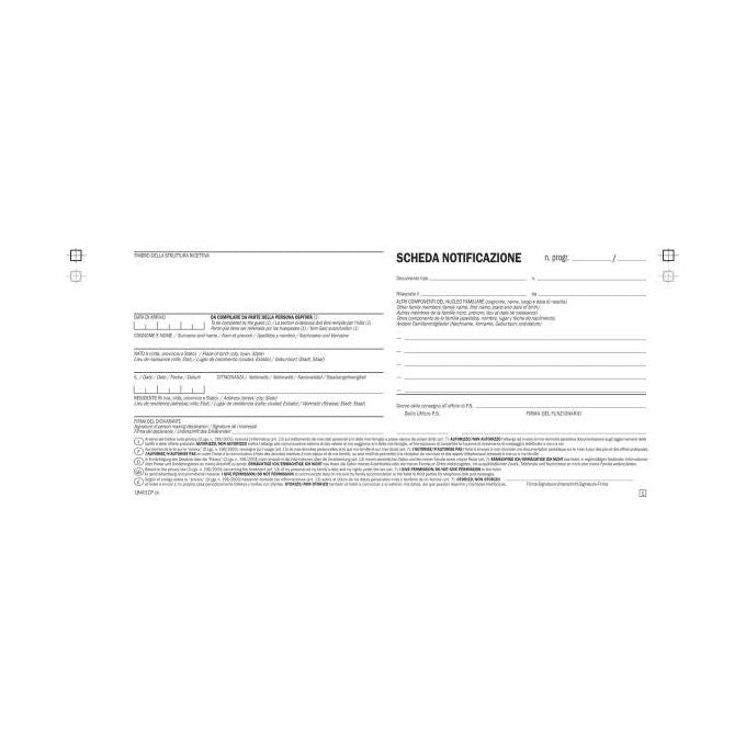 Data Ufficio 18401CP00 Schede Notificazione Persone Alloggiate Snap Out 2 Copie Confezione 200 Schede 230x101 mm