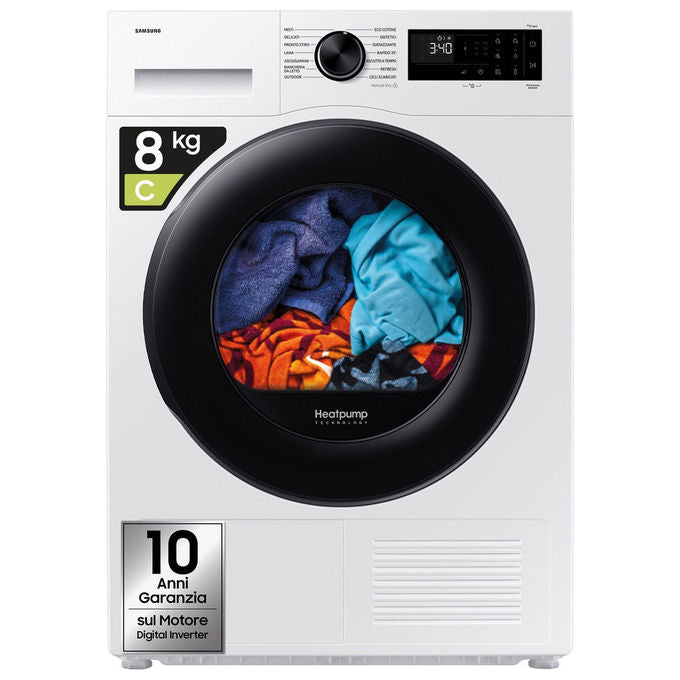 Samsung DV80DG52B0AEET Crystal EcoDry Asciugatrice Pompa di Calore 8 Kg Classe C Wi-Fi OptimalDry (85x60x60 cm) colore Bianco