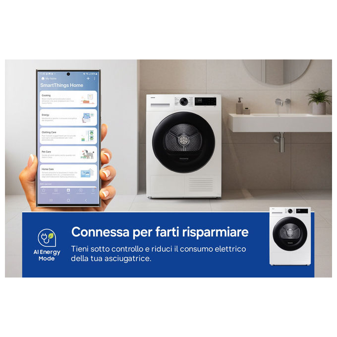 Samsung DV80DG52B0AEET Crystal EcoDry Asciugatrice Pompa di Calore 8 Kg Classe C Wi-Fi OptimalDry (85x60x60 cm) colore Bianco