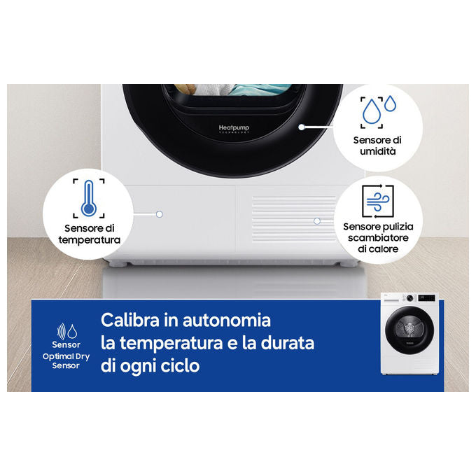 Samsung DV80DG52B0AEET Crystal EcoDry Asciugatrice Pompa di Calore 8 Kg Classe C Wi-Fi OptimalDry (85x60x60 cm) colore Bianco