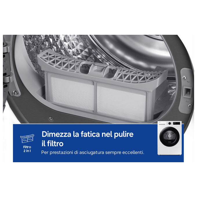 Samsung DV80DG52B0AEET Crystal EcoDry Asciugatrice Pompa di Calore 8 Kg Classe C Wi-Fi OptimalDry (85x60x60 cm) colore Bianco