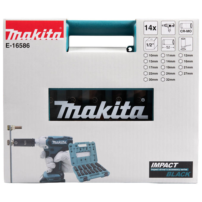 Makita E-16586 Set di chiavi a bussola udaristiche 14 pezzi 1-2'' 10-32 mm colore Nero Verde