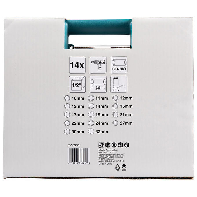 Makita E-16586 Set di chiavi a bussola udaristiche 14 pezzi 1-2'' 10-32 mm colore Nero Verde