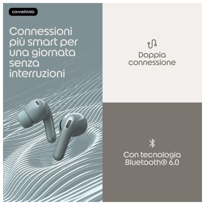 Motorola PG38C08170 Moto Buds 2 Auricolare Wireless In-ear con Cancellazione Attiva del Rumore fino a 55dB e 6 Microfoni per Chiamate Cristalline Bluetooth 6.0 Audio Hi-Res LHDC fino a 11 Ore di Autonomia IP54 colore PANTONE Gray Mist