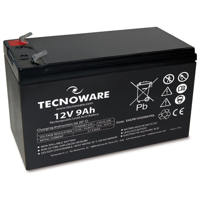 Tecnoware EACPE12V09ATWL Power Battery Batteria Piombo 12V 9Ah Faston 6,35mm Long Life 10 anni per UPS Sistemi di Sicurezza e Allarme