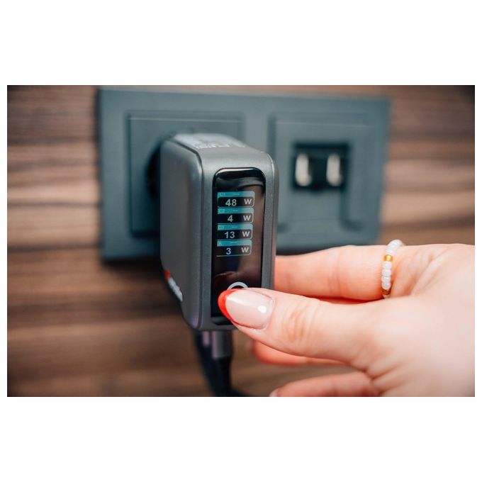 Verbatim 30240 Caricabatterie Universale Mini GaN 140W con Display 3 Porte USB Tipo C 1 Porta USB Tipo A Ricarica Rapida Power Delivery 3.0 Quick Charge 3.0 colore Nero