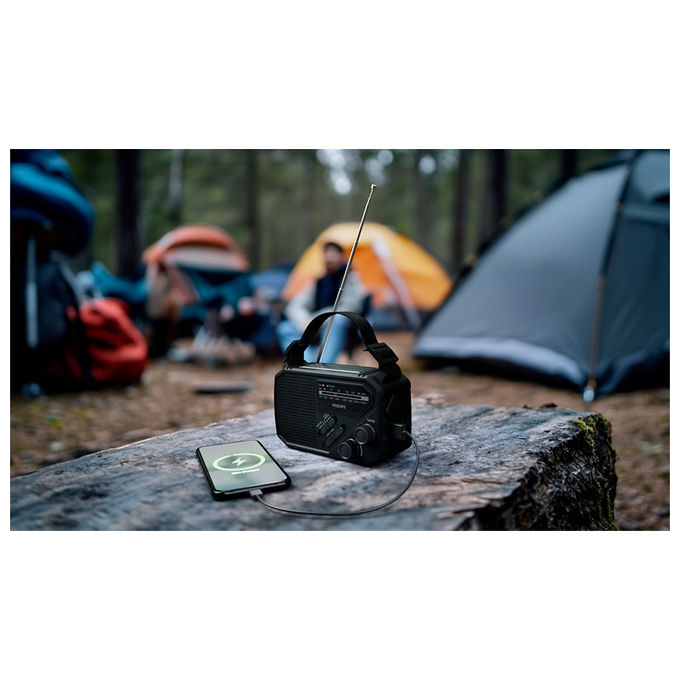 Philips TAR1609-00 Radio Portatile Analogico e Digitale con Allarme SOS e Torcia Nero