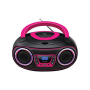 Denver TDB-212P Boombox DAB+ con Bluetooth Lettore CD USB AUX Potenza 2 x 1.8W RMS Luce attorno alla griglia degli altoparlanti colore Rosa