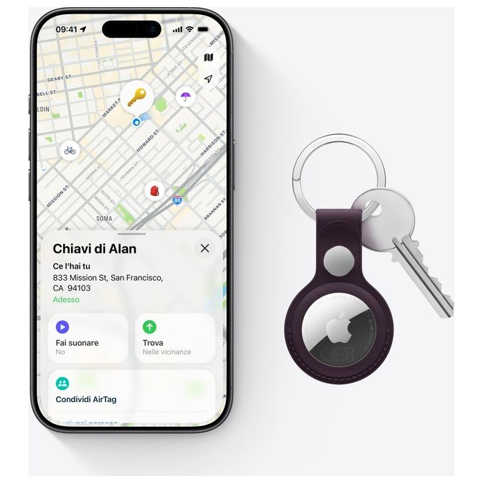 Apple MFEA4ZM-A AirTag Cercatore Personale con Connessione Bluetooth e NFC Resistente all'Acqua Batteria Fino a un Anno Colore Bianco