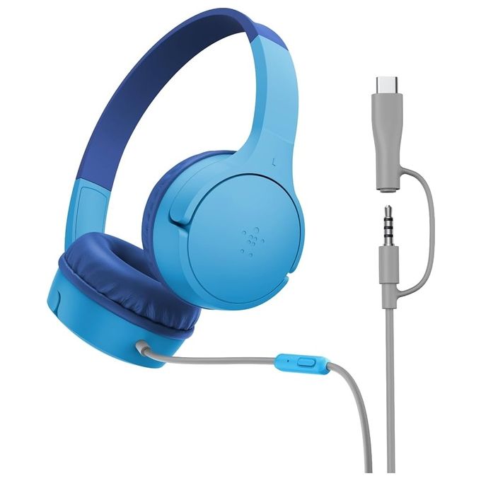 Belkin AUD002HQPUV3 SoundForm Mini Cuffie Wireless e Cablate per Bambini On-Ear Bluetooth 5.3 Microfono Integrato Cavo Staccabile Resistente agli Schizzi colore Viola