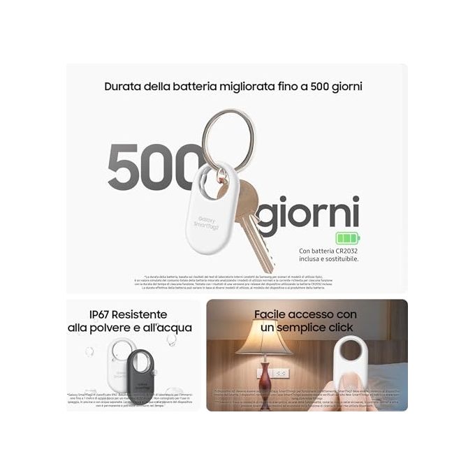 Samsung EI-T5600BBEGEU Galaxy SmartTag2 Localizzatore Bluetooth IP67 Modalita' Smarrito autonomia 500 giorni colore Nero