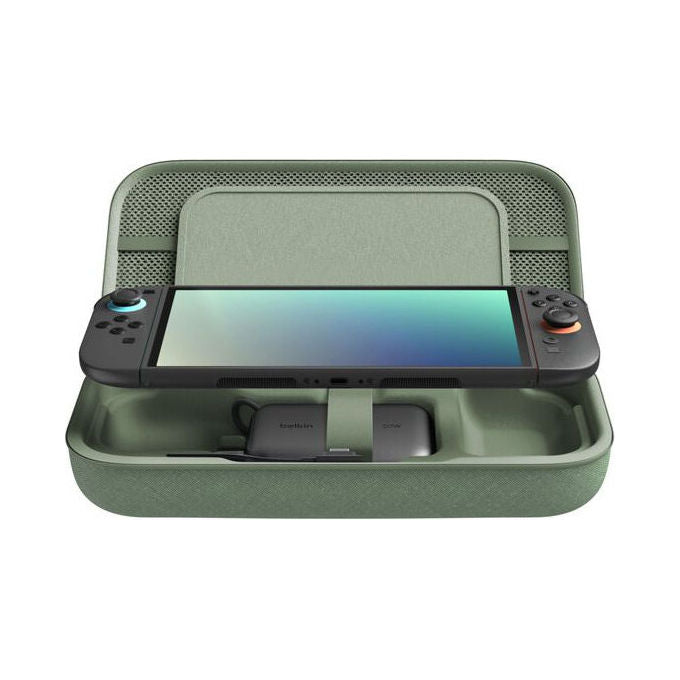Belkin ENA001HQSE-V2 Custodia di Ricarica per Nintendo Switch 2 con Batteria Integrata Supporto da Tavolo 12 Slot per Schede di Gioco Materiale Resistente all'Acqua e all'Abrasioni colore Verde