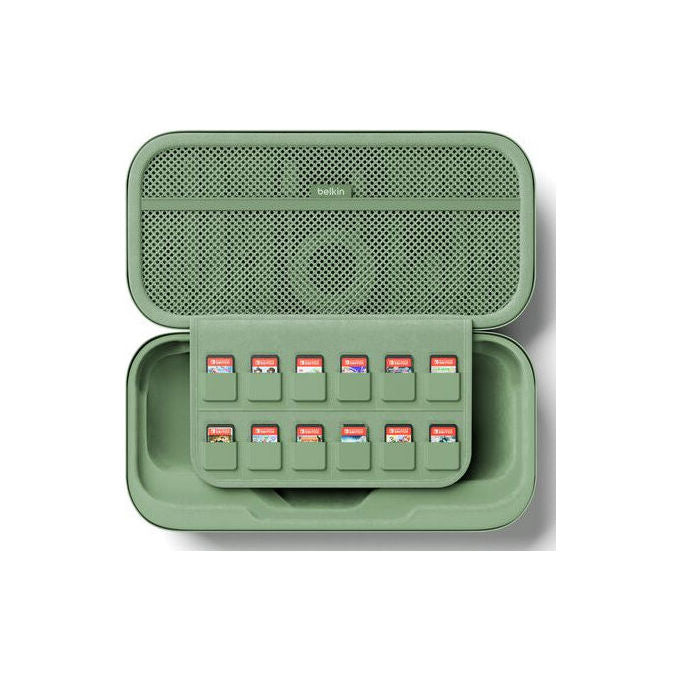 Belkin ENA001HQSE-V2 Custodia di Ricarica per Nintendo Switch 2 con Batteria Integrata Supporto da Tavolo 12 Slot per Schede di Gioco Materiale Resistente all'Acqua e all'Abrasioni colore Verde