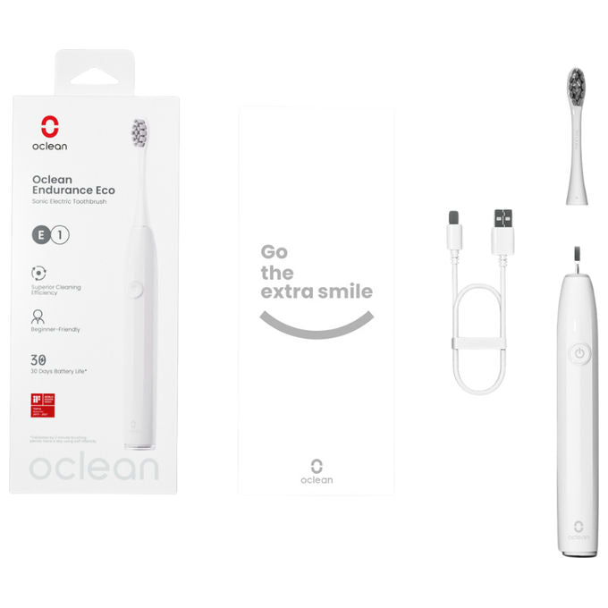 OCLEAN Endurance Eco Spazzolino Elettrico Bianco per una Pulizia Profonda e Rispetto Ambientale Efficace