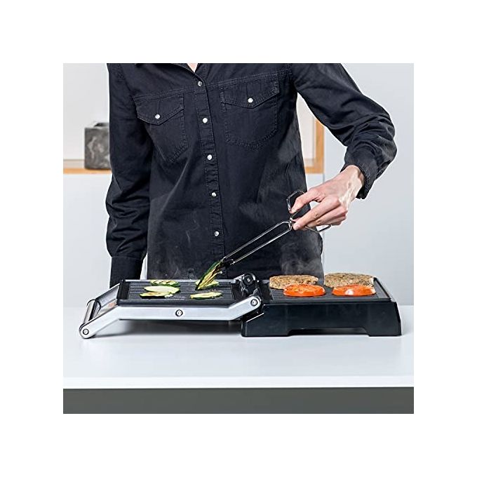 Black+decker BXGR2200E Bistecchiera Elettrica Grill 2200W Antiaderente Apertura 180° Termostato Regolabile colore Nero