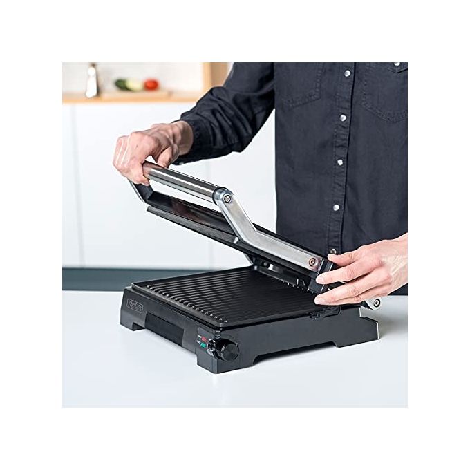 Black+decker BXGR2200E Bistecchiera Elettrica Grill 2200W Antiaderente Apertura 180° Termostato Regolabile colore Nero