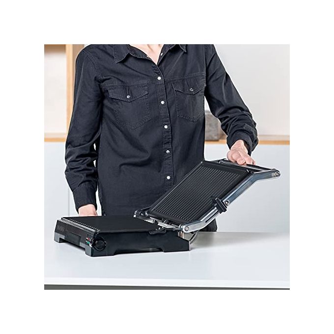 Black+decker BXGR2200E Bistecchiera Elettrica Grill 2200W Antiaderente Apertura 180° Termostato Regolabile colore Nero