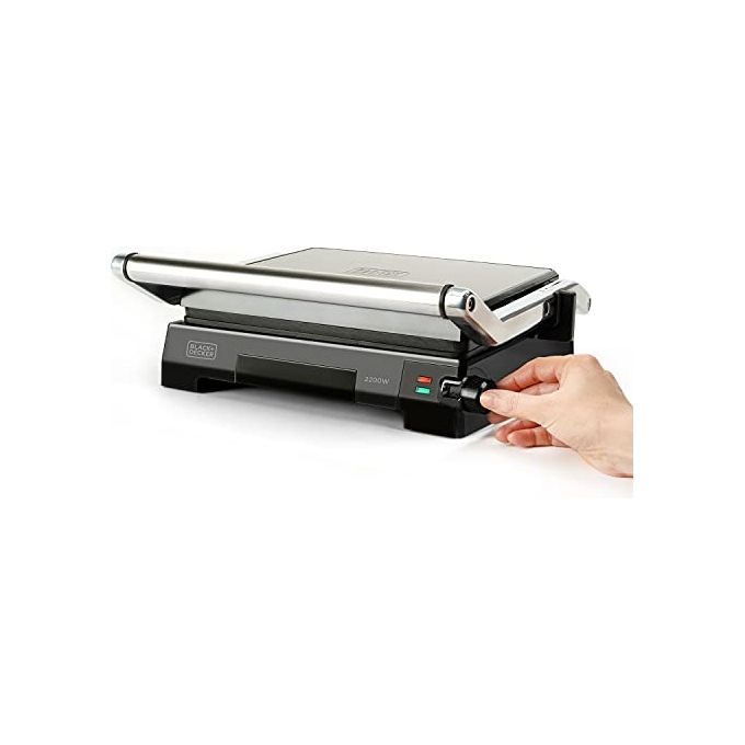 Black+decker BXGR2200E Bistecchiera Elettrica Grill 2200W Antiaderente Apertura 180° Termostato Regolabile colore Nero