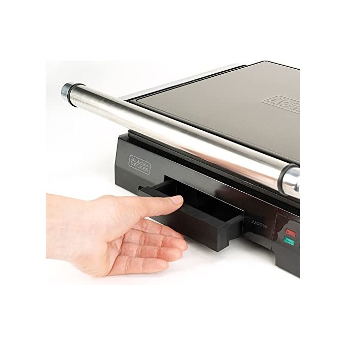 Black+decker BXGR2200E Bistecchiera Elettrica Grill 2200W Antiaderente Apertura 180° Termostato Regolabile colore Nero