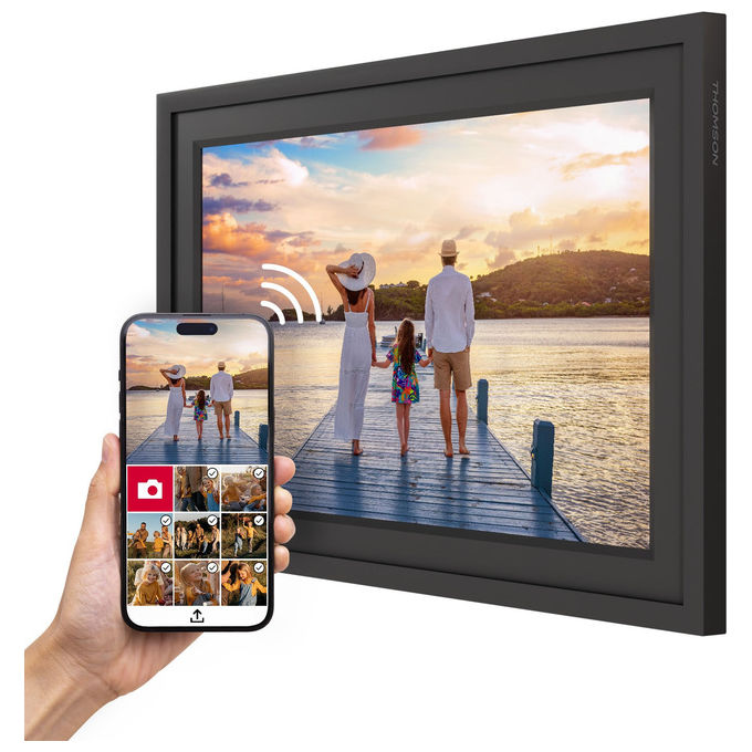 Thomson, Cornice Digitale Intelligente, 10 Pollici, Touchscreen, Nero e Bianco