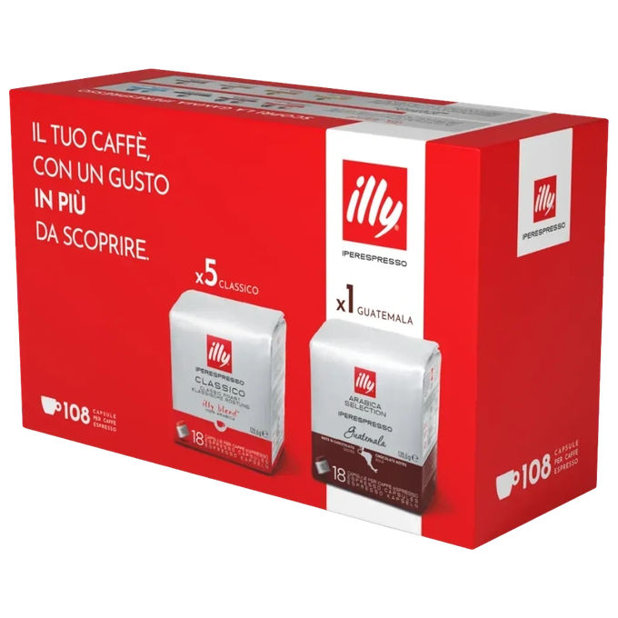 Illy 8003753248417 Capsule Iperespresso Classico e Guatemala 90+18 pz 100% Arabica Intensita' 6-10 Cremosita' 3-5 colore Nero