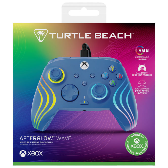 Turtle Beach TBC-2002-25 Afterglow Wave Gamepad Cablato con Licenza per Xbox e PC Pulsanti Programmabili Trigger Effetto Hall Controlli Audio RGB colore Blu
